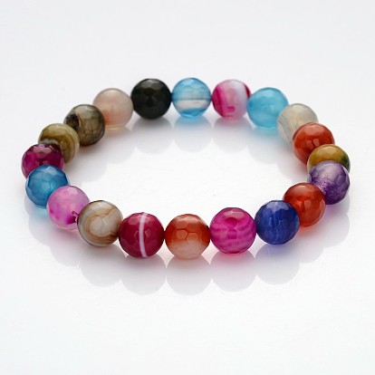 Facettes perles rondes en agate naturelle enfants étirent bracelets, avec du fil de cristal élastique coréen, 43mm
