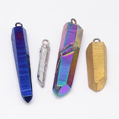 Natural Quartz Crystal Pendants, Nuggets, with Brass Findings, Platinum