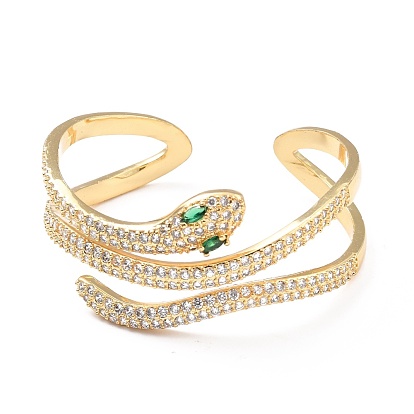 Cubic Zirconia Snake Wrapped Open Cuff Bangle, Brass Jewelry for Women, Cadmium Free & Lead Free