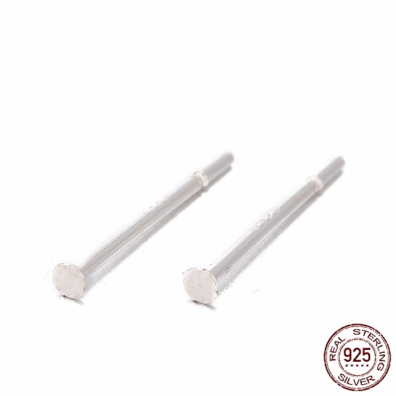 925 Sterling Silver Flat Pad Stud Earring Findings, with 925 Stamp