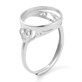 Flat Round Adjustable 925 Sterling Silver Ring Components