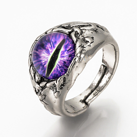 Adjustable Alloy Finger Rings, with Glass, Wide Band Rings, Dragon Eye