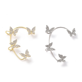 Boucles d'oreilles manchette en cristal strass papillon pour cadeau femme fille, boucles d'oreilles en laiton pour oreille non perçante