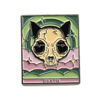 Cat Theme Tarot Card Enamel Pins, Gunmetal Alloy Brooches for Backpack Clothes