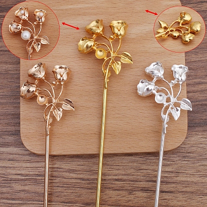 Alloy Hair Stick Findings, with Iron Pins, Flower