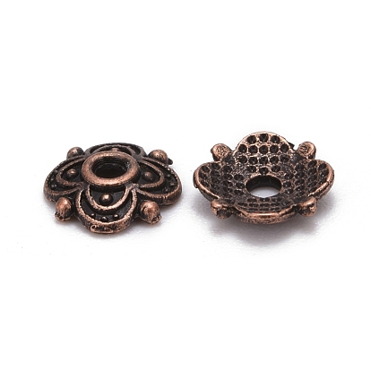 4-Petal Tibetan Style Alloy Flower Bead Caps, Cadmium Free & Lead Free, 8x8x2mm, Hole: 2mm