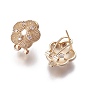 Brass Micro Pave Cubic Zirconia Stud Earring Findings, French Clip Earrings, with Loop, Flower