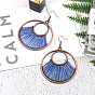Creative Design Alloy Dangle Earrings, with Yarn, Flat Round, Red Copper