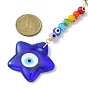 Evil Eye Lampwork Beaded Pendant Decorations, with 201 Stainless Steel Lotus Hanging Ornaments, Star/Heart/Flat Round/Hamsa Hand