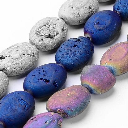 Electroplated Natural Quartz Crystal Beads Strands, Druzy Geode Crystal, Oval