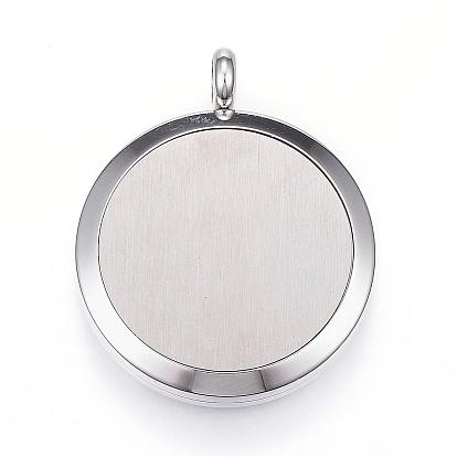 304 Stainless Steel Diffuser Locket Pendants, with Perfume Pad and Magnetic Clasps, Flat Round with Heart