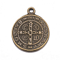 Tibetan Style Pendants, Saint Benedict Medal, Cadmium Free & Nickel Free & Lead Free, Religion, Flat Round with Word