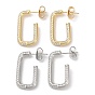 Rectangle Brass Cubic Zirconia Stud Earrings, Half Hoop Earrings, Long-Lasting Plated, Lead Free & Cadmium Free