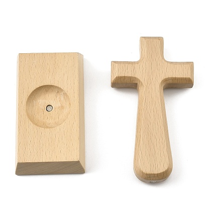 Ornements d'affichage en bois de hêtre, pour la décoration, magnétique, croix, religion