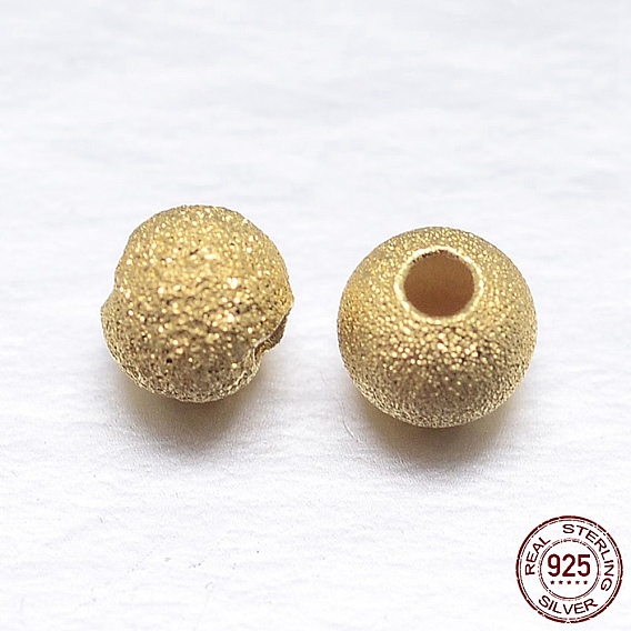 Real 18K Gold Plated Round 925 Sterling Silver Textured Beads
