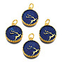 Alloy Enamel Pendants, Cadmium Free & Lead Free, with Glitter Powder and Jump Rings, Matte Gold Color, Flat Round with Deer