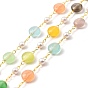 Chaînes colorées de perles rondes et de perles de verre œil de chat, avec chaîne en laiton, sans plomb et sans cadmium, non soudée, avec bobine