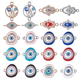 20Pcs Eye Enamel Charm Connector Flat Round Evil Eye Charm Assorted Evil Eye Connector for Jewelry Necklace Bracelet Earring Making Crafts