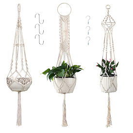 Gorgecraft Weaving Flower Pots Net Pocket, Flower Plant Hanger Decorating, with Plastic Cup Hook and Stainless Steel S-Hook Clasps