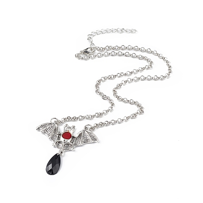 Chauve-souris en plastique avec collier pendentif en forme de larme et boucles d'oreilles pendantes, ensemble de bijoux en alliage thème halloween pour femmes