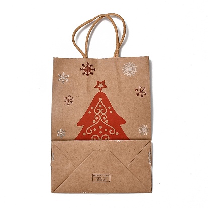Christmas Theme Hot Stamping Rectangle Paper Bags, with Handles, for Gift Bags and Shopping Bags