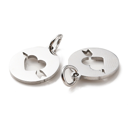 304 Stainless Steel Charms, Laser Cut, with Jump Ring, Stainless Steel Color, Hollow, Flat Round Charm