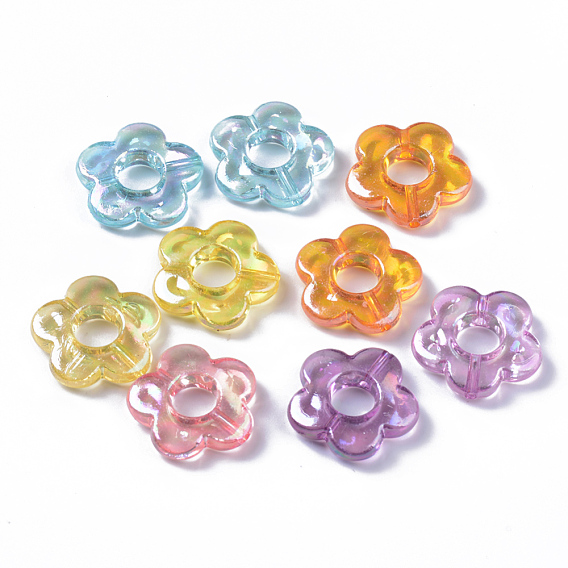 Cadres de perles acryliques transparents, de couleur plaquée ab , fleur