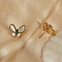 Pendientes de mariposa de concha natural para mujer, Pendientes de latón