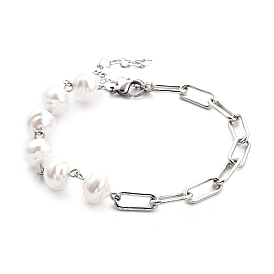 Bracelets en plastique blanc imitation perles, avec des chaînes de trombones en fer et 304 fermoirs à pince de homard en acier inoxydable
