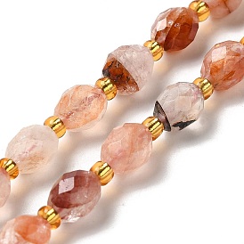 Natural Ferruginous Quartz Beads Strands, with Seed Beads, Faceted, Oval