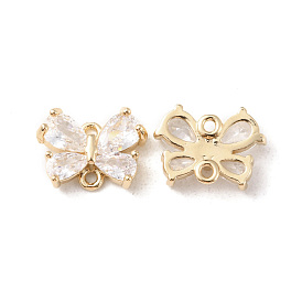 Brass Pave Clear Cubic Zirconia Connector Charms, Butterfly Links