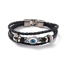 Brins multi-bracelets cordon en cuir, avec les accessoires en alliage, mauvais œil