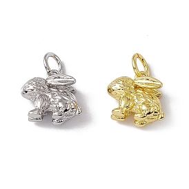 Rack Plating Brass Charms, with Jump Ring, Long-Lasting Plated, Cadmium Free & Nickel Free & Lead Free, Rabbit Charm