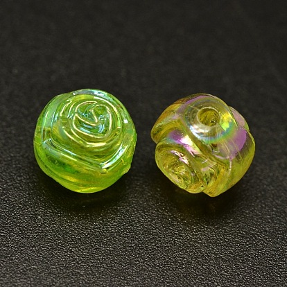 AB Color Plated Flower Electroplated Eco-Friendly Transparent Acrylic Beads, 8x7mm, Hole: 1mm, about 2000pcs/500g