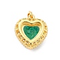 Brass Micro Pave Clear Cubic Zirconia Pendants, with Faceted Glass, Heart Charm