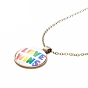 Rainbow Pride Necklace, Flat Round Pendant Necklace for Men Women, Antique Bronze