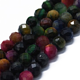Dyed & Heated Natural Tiger Eye Beads Strands, Faceted(64 Facets), Round