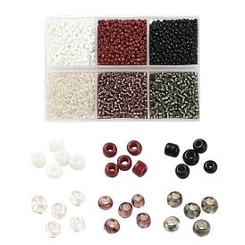 4500 pcs 6 style 12/0 perles de rocaille en verre, couleurs argentées et opaques, perles à trous ronds
