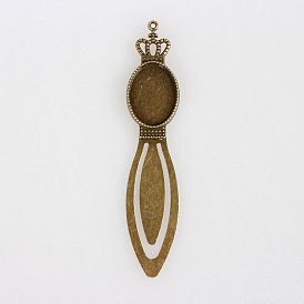 Antique Bronze Iron Bookmark Cabochon Settings, Crown with Alloy Oval Tray, Cadmium Free & Nickel Free & Lead Free, 102x20x3mm, Hole: 2mm, Tray: 18x25mm