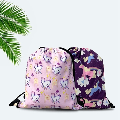 Printed Polyester Drawstring Bag, Rectangular Backpack for Women
