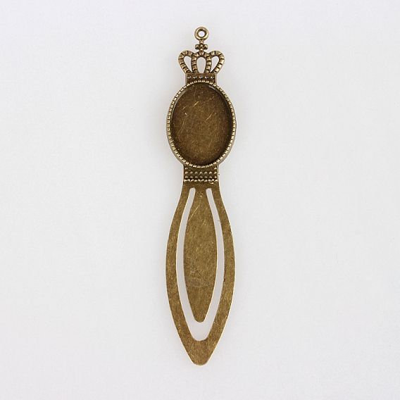 Bronze antique supports fer signet cabochon, couronne avec alliage plateau ovale, sans cadmium et sans nickel et sans plomb, 102x20x3mm, trou: 2 mm, plateau: 18x25 mm