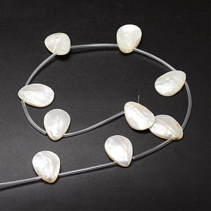 Brins de perles de coquille de trochid / trochus shell, perles percées, larme, 25x18x3~5mm, Trou: 1mm, Environ 10 pcs/chapelet, 14.96 pouce