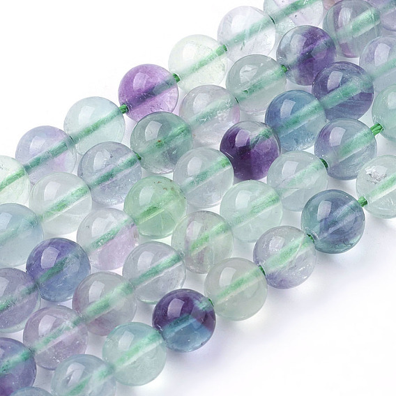 Natural Fluorite Beads Strands, Grade A, Round