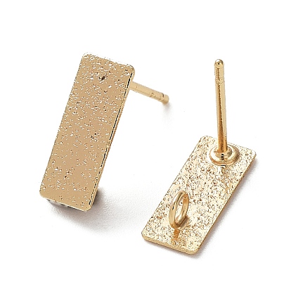 Brass Stud Earring Findings, with Horizontal Loop, Rectangle