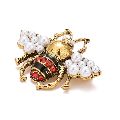 Bee Enamel Pin with Rhinestone & Resin Pearl, Insect Alloy Badge for Backpack Clothes, Antique Golden