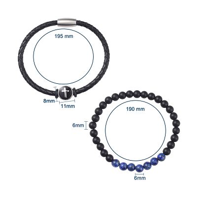 Unisex Leather Cord Bracelet and Stretch Bracelet Jewelry Sets, Stackable Bracelets, with Gemstone Beads, 304 Stainless Steel Magnetic Clasps and Enamel Beads, with Burlap Bag