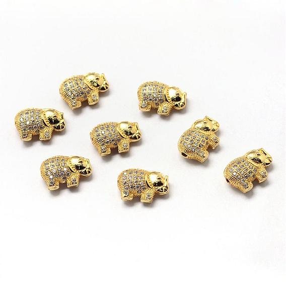 Rack Plating Brass Cubic Zirconia Beads, Long-Lasting Plated, Elephant