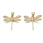 Brass Micro Pave Cubic Zirconia Pendants, with Real 18K Gold Plated Brass Findings, Nickel Free, Autumn Pendants, Dragonfly