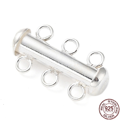 925 Sterling Silver Slide Lock Clasps, Peyote Clasps, 3 Strands, 6 Holes, Tube
