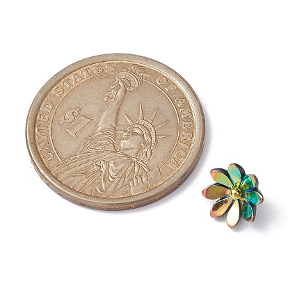 Opaque Resin Pendants, AB Color Flower Charms with Golden Plated Barss Loops